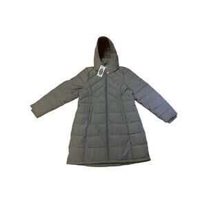 Bench Womens Long Puffer Jacket Coat Size XL Gray Hooded Quilted Full Zip NWT